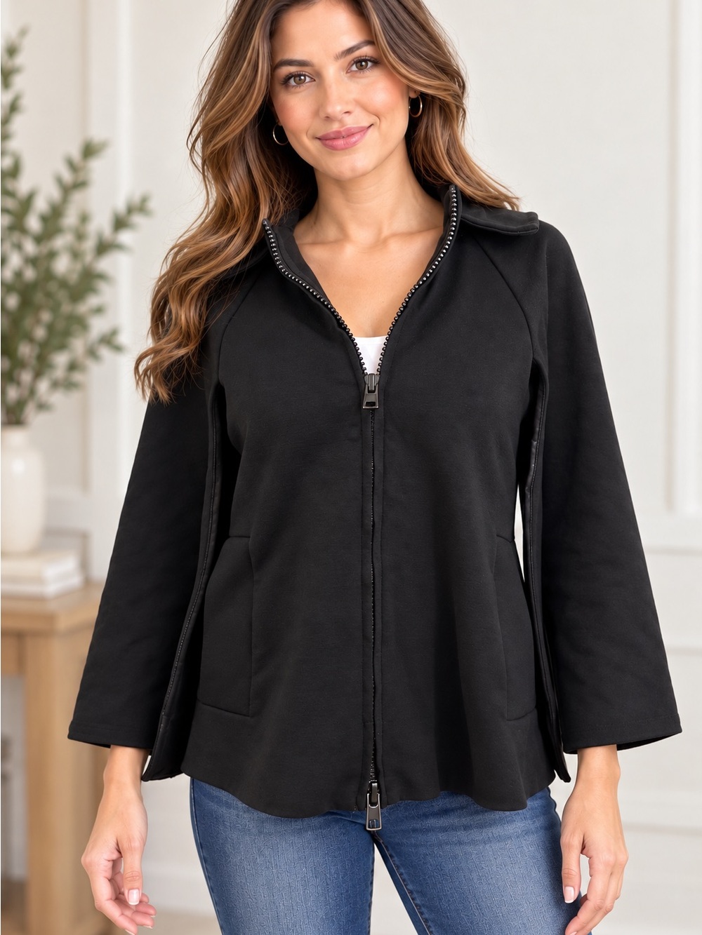 Theory Black Zip-Front Trench Coat